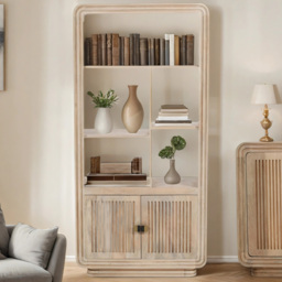 Brooklyn Hudson 2 Door 5 Shelf Carved Mango Wood Bookcase