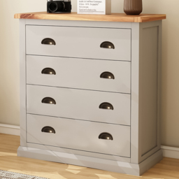 Loreo 4 Drawer Light Grey Chest of Drawers with Brass Cup Handles