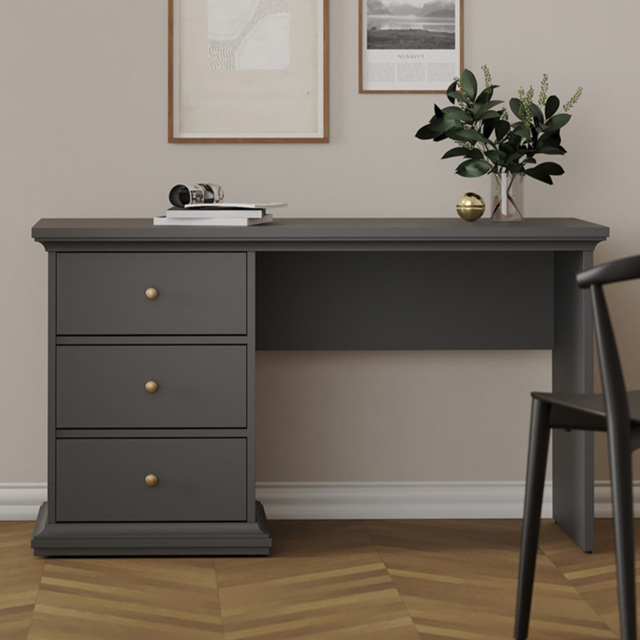 Florence Paris 3 Drawer Desk Matt Grey - image 1