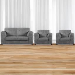 Luxor 4 Seater Grey Jumbo Cord Sofa Set with Full Back - thumbnail 1