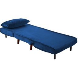 Home Source Single Seater Blue Velvet Sofa Bed with Cushion - thumbnail 3