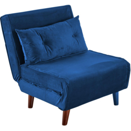 Home Source Single Seater Blue Velvet Sofa Bed with Cushion - thumbnail 2