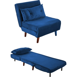 Home Source Single Seater Blue Velvet Sofa Bed with Cushion - thumbnail 4