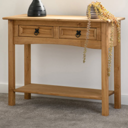 Seconique Corona 2 Drawer Single Shelf Distressed Waxed Pine Console Table