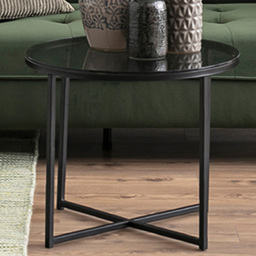 Florence Cross Round Smoked Glass Top Metal Side Table