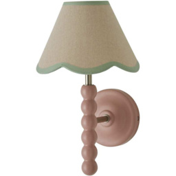 ValueLights Pink Bobbin Wall Light with Green Trim Scallop Shade and Bulb