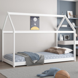 Portland Single White Wooden House Bed