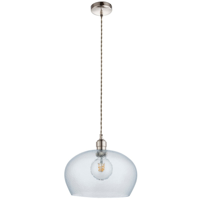 Merano Livorno Hammered Glass Bright Nickel Plate Dome Pendant Ceiling Light - image 1