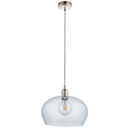 Merano Livorno Hammered Glass Bright Nickel Plate Dome Pendant Ceiling Light