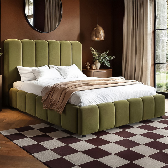 SOLACE+CO Emilie Green Double Velvet Ribbed Ottoman Bed - image 1