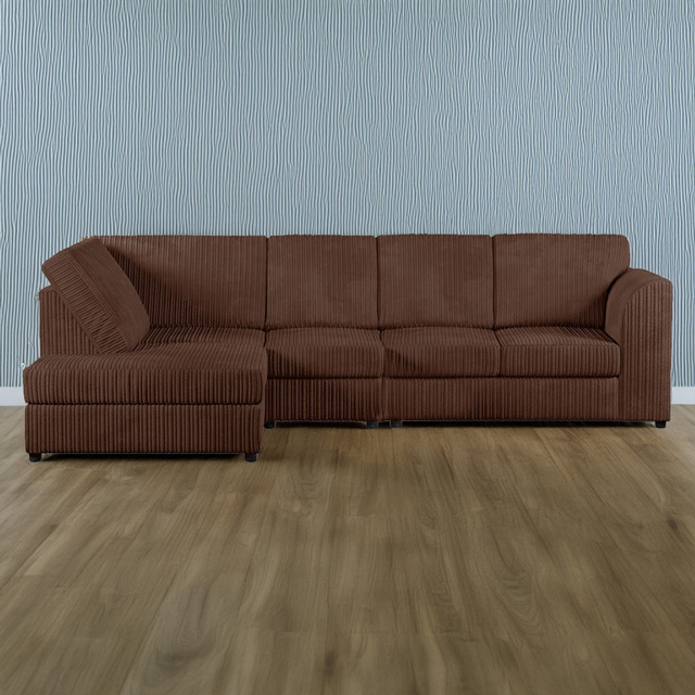 Luxor 5 Seater Chocolate Jumbo Cord Left Hand L Shaped Corner Sofa with Full Back - image 1
