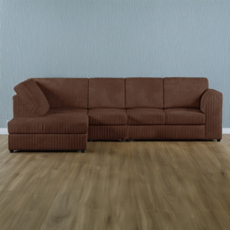 Luxor 5 Seater Chocolate Jumbo Cord Left Hand L Shaped Corner Sofa with Full Back - thumbnail 1