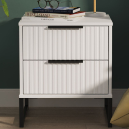 Crowndale Fluted 2 Drawer White Matt Compact Bedside Cabinet Ready Assembled - thumbnail 1
