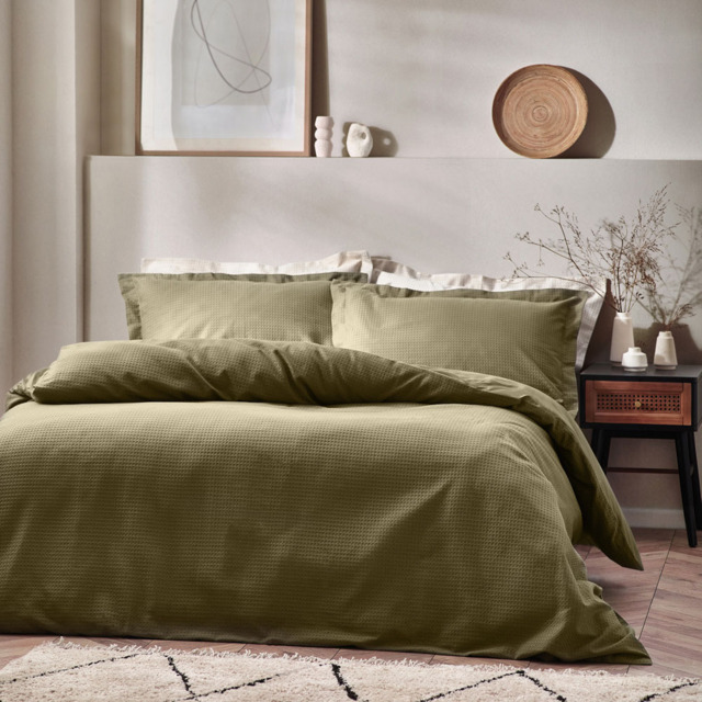 Yard Single Olive Waffle Duvet Set - image 1
