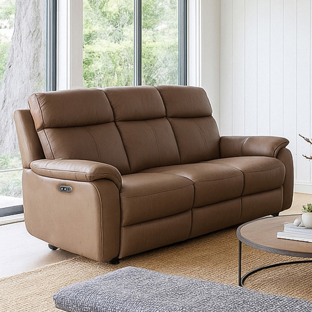 Aspire Kingsmere 3 Seater Tan Power Recliner Sofa - image 1