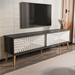 Decorotika Riso Bendire and White TV Unit with Sliding Doors