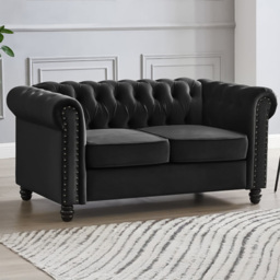 Home Detail Chesterfield 2 Seater Studded Black Velvet Sofa