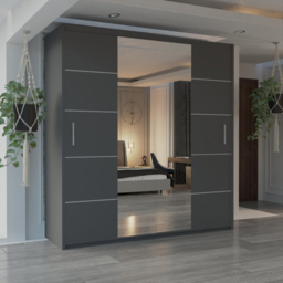 M N Furniture Osaka 2 Door Grey Mirrored Panel Sliding Wardrobe 180cm - thumbnail 4