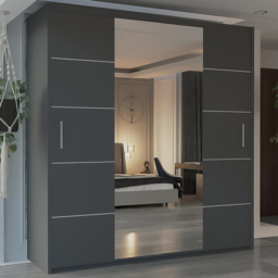 M N Furniture Osaka 2 Door Grey Mirrored Panel Sliding Wardrobe 180cm - thumbnail 1