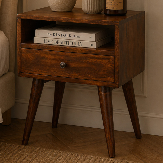 Artisan Furniture Chestnut Single Drawer Single Shelf Solid Wood Modern Bedside Table - image 1