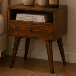 Artisan Furniture Chestnut Single Drawer Single Shelf Solid Wood Modern Bedside Table - thumbnail 1