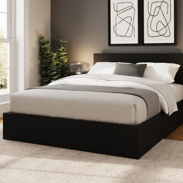 GFW Small Double Black End Lift Ottoman Bed with Stitched Headboard - image 1