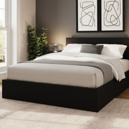 GFW Small Double Black End Lift Ottoman Bed with Stitched Headboard