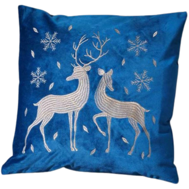 Samuel Alexander Sapphire Blue Soft Fabric Reindeer Christmas Cushion 45 x 45cm - image 1