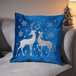 Samuel Alexander Sapphire Blue Soft Fabric Reindeer Christmas Cushion 45 x 45cm - thumbnail 2