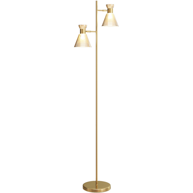 HOMCOM Screw E27 Gold Tone Modern Adjustable Dual Head Standing Floor Lamp - image 1