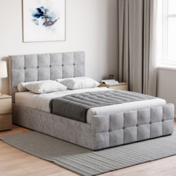 VIDA DESIGNS Valentina Double Silver Crushed Velvet Ottoman Bed