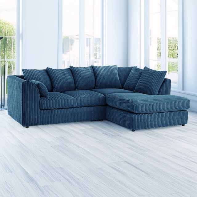 Luxor 3 Seater Marine Blue Jumbo Cord Right Hand Facing L Shaped Corner Sofa - image 1