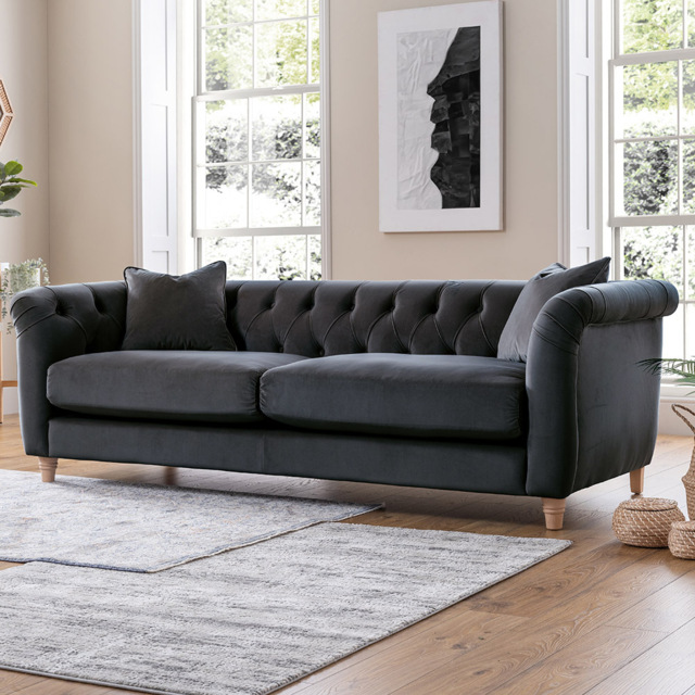 3 Seater Midnight Blue Velvet Large Sofa - image 1