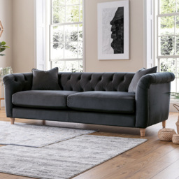 3 Seater Midnight Blue Velvet Large Sofa - thumbnail 1