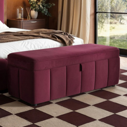 SOLACE+CO Emilie Burgundy Velvet Blanket Box - thumbnail 1