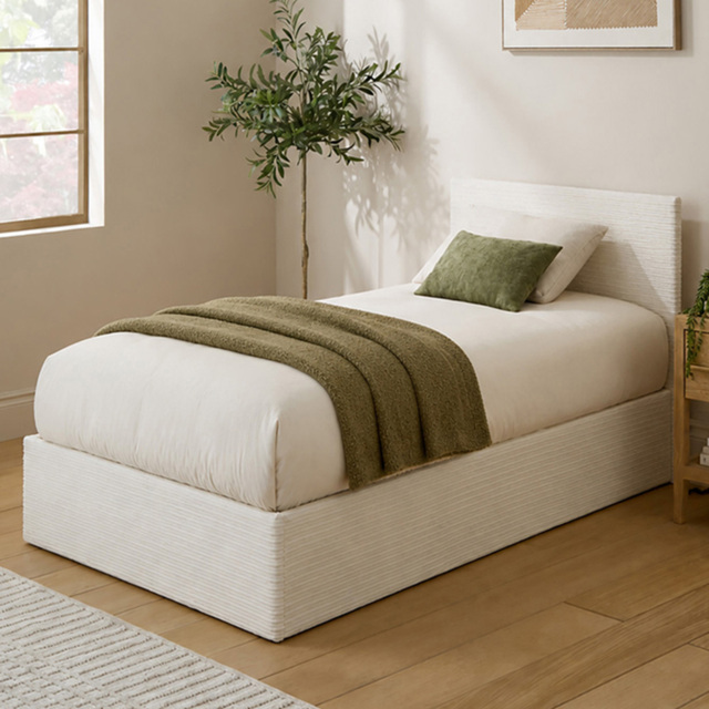 GFW Cream Corduroy Single End Lift Ottoman Bed