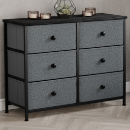 Vida Designs Chorley Grey and Black Fabric 6 Drawer Chest of Drawer - thumbnail 1