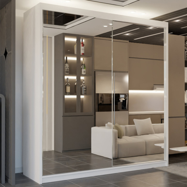 M N Furniture 2 Door White Mirrored Sliding Wardrobe 150cm - image 1