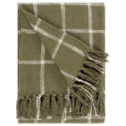 Yard Beni Moss Green and Natural Checked Fringed Throw 130 x 180cm - thumbnail 1