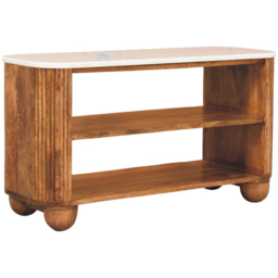Artisan Furniture Beaumont Golden Teak 2 Shelf Marble Top Mango Wood Shoe Bench - thumbnail 3