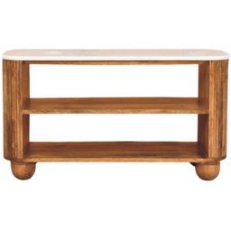 Artisan Furniture Beaumont Golden Teak 2 Shelf Marble Top Mango Wood Shoe Bench - thumbnail 2