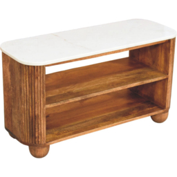 Artisan Furniture Beaumont Golden Teak 2 Shelf Marble Top Mango Wood Shoe Bench - thumbnail 4