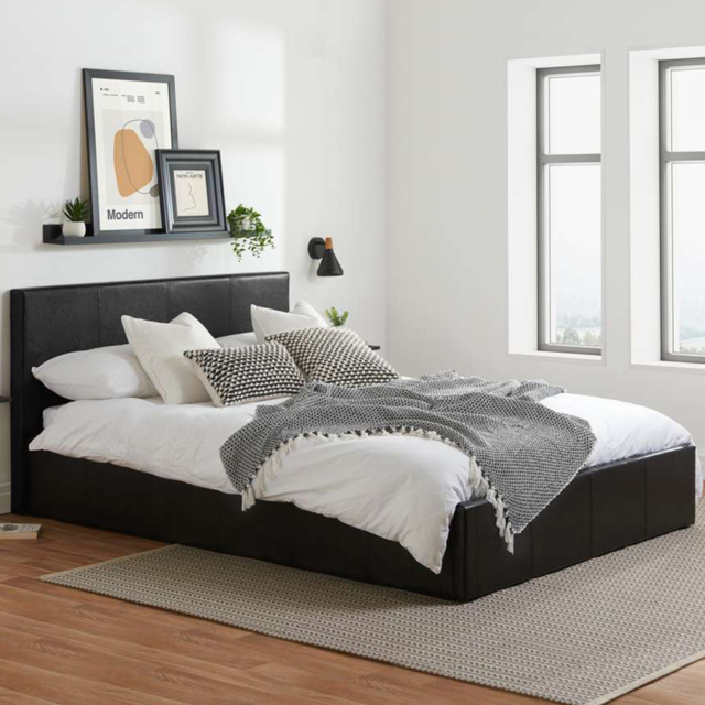 Berlin King Size Black Faux Leather Ottoman Bed - image 1