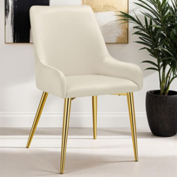 tectake Avane Padded Beige Velvet Dining Chair with Armrest Set of 4
