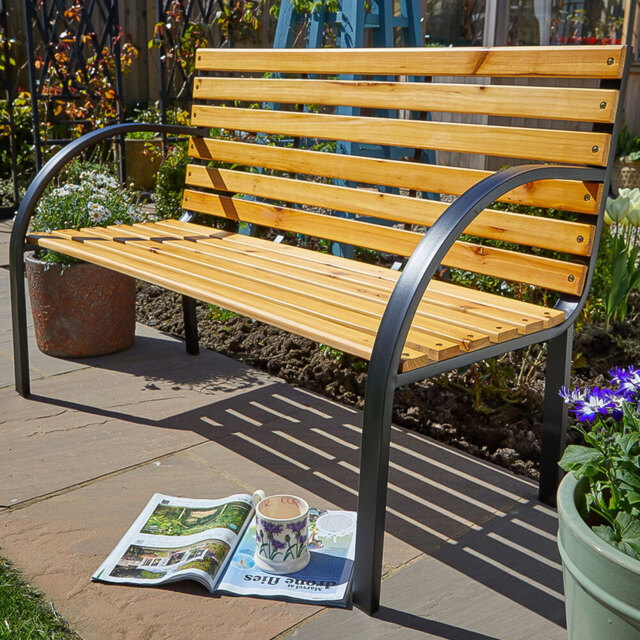 Home Source 2 Seater Metal Frame Curved Garden Bench - image 1