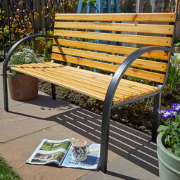 Home Source 2 Seater Metal Frame Curved Garden Bench - thumbnail 1
