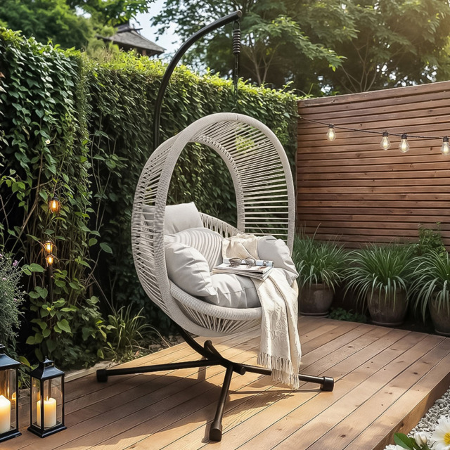 SOLACE+CO Lana Light Grey PE Rattan Garden Swing Chair - image 1
