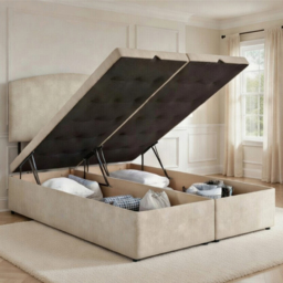 DS Living Opulence Cream Single Velvet Upholstered Ottoman Bed - thumbnail 2