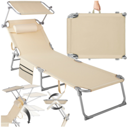 tectake Beige Sun Lounger with Adjustable Canopy - thumbnail 2