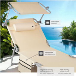 tectake Beige Sun Lounger with Adjustable Canopy - thumbnail 4